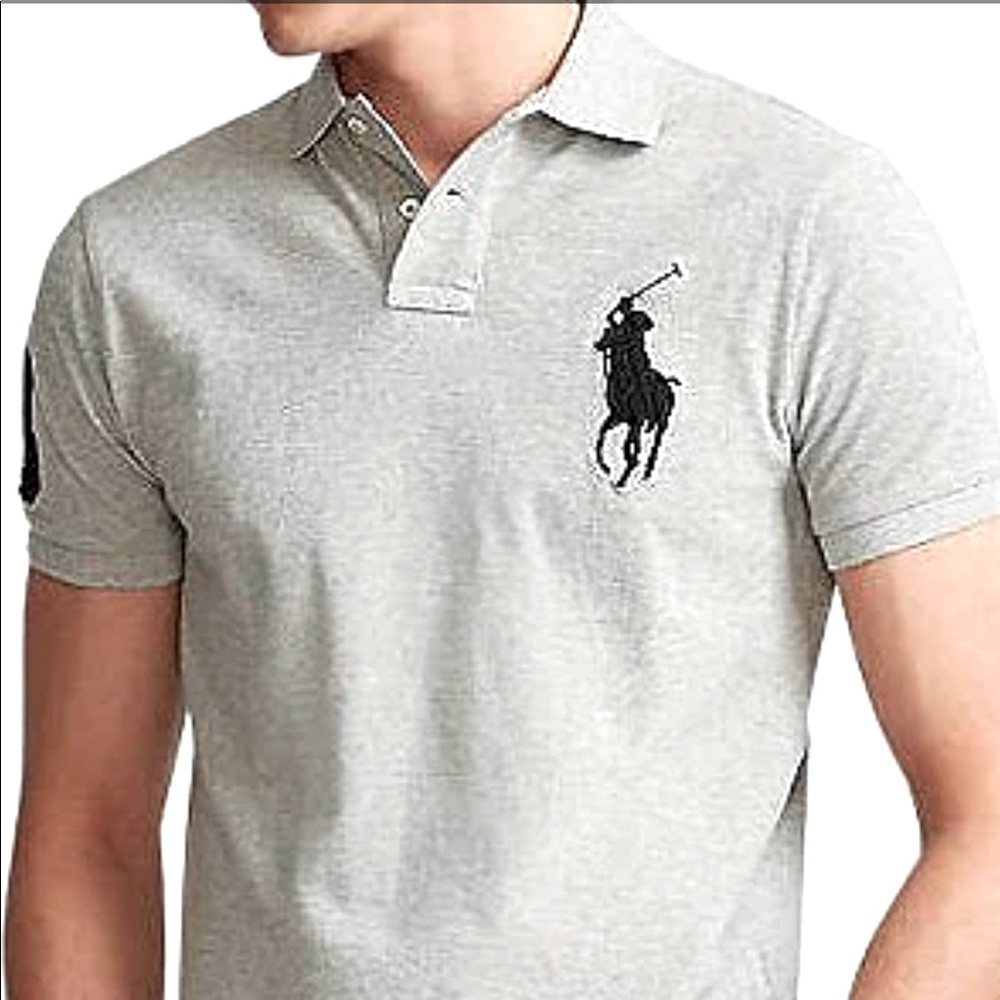 Polo Ralph Lauren Men's Custom-Fit Big Pony Mesh Polo Shirt Gray,L